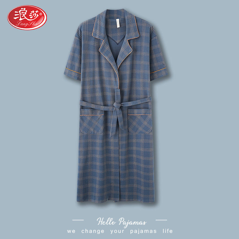 Romana Sleeping Robes Men's Summer Thin cotton short sleeves Large size Size Pyjamas men's bathrobes The long version of the Japanese style kimono