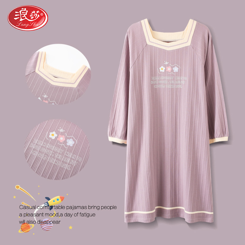 Romana 2022 New long sleeve sleeping dress lady Spring and autumn in pure cotton thin section Teenage Girls Mid pyjamas fall