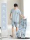 Three-Piece Pajamas Set for Men, Summer Pure Cotton Short-Sleeved Long Pants, Fashionable and High-End, Large Size, Can Be Worn Outside, Home Wear Set