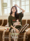 Pajamas with Breast Pads for Women, Summer Thin Cotton Cartoon Short-Sleeved Striped Trousers, High-End Home Wear That Can Be Worn Outside