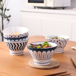 Japanese-Style Ceramic Bowl, Korean Version, Single Rice Bowl, Tall Conical Noodle Bowl, Creative and Unique, Thickened and Heat-Resistant for Home Use