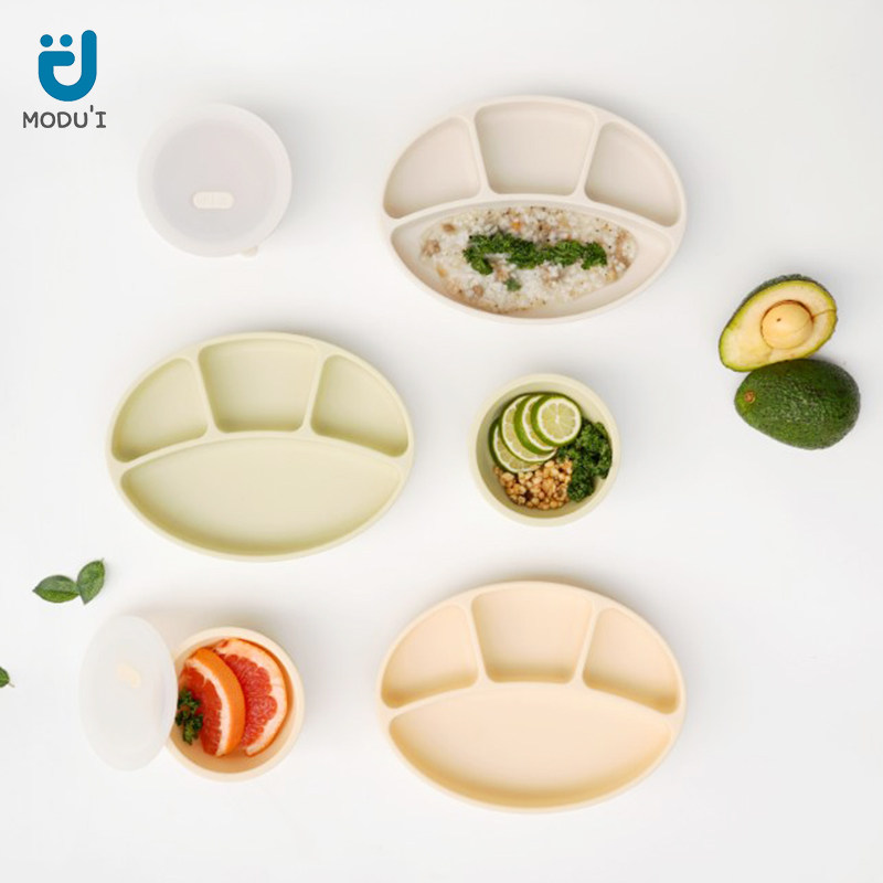 Korea modui baby divided plate children's silicone bowl sucker bowl non-staple food bowl learning to eat bowl anti-fall tableware