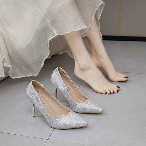 Блестки для ногтей с заостренным носом на высоком каблуке, свадебные туфли, европейский стиль, новая коллекция