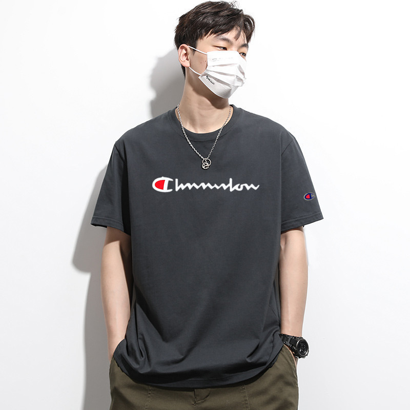 Champion Zone American-Style Short-Sleeved T-Shirt for Men, Summer Pure Cotton Round-Neck Top, Casual Loose Unisex Student Half-Sleeve