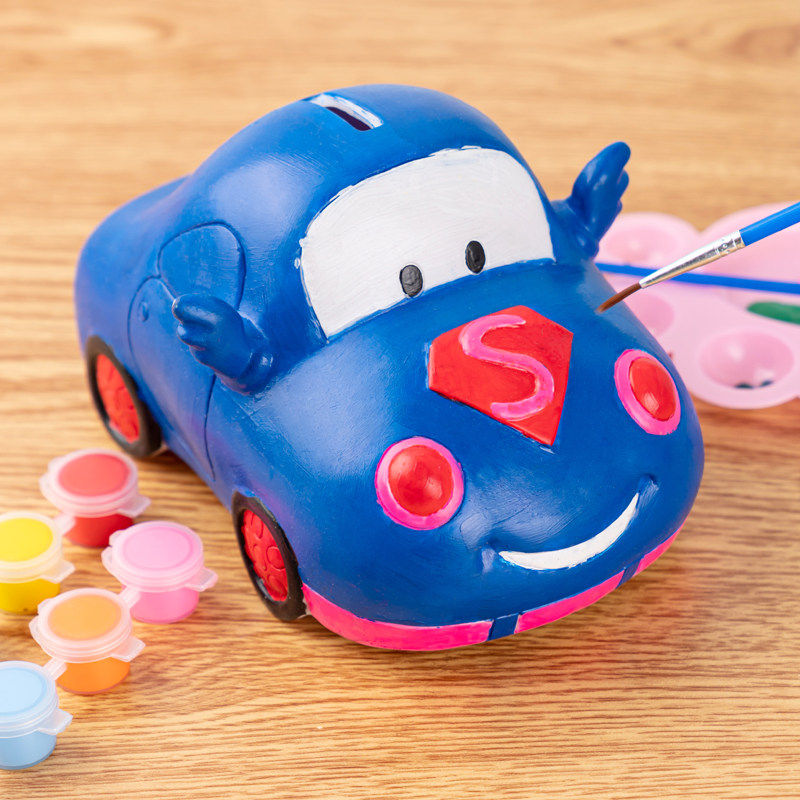 Car model painted Children diy hand-painted not bad plaster doll White embryo piggy bank enamel toy car