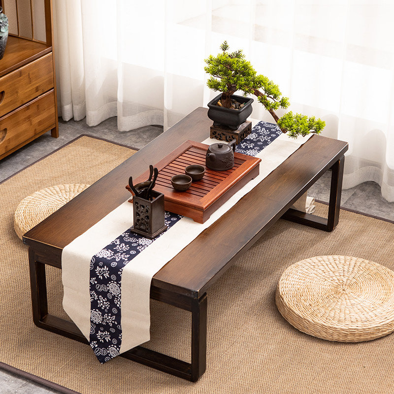 Day-style tatami small table folding and floating window tea table Bamboo Kang Table Kang A Few Home Short Table Sitting Ground Solid Wood Short Table