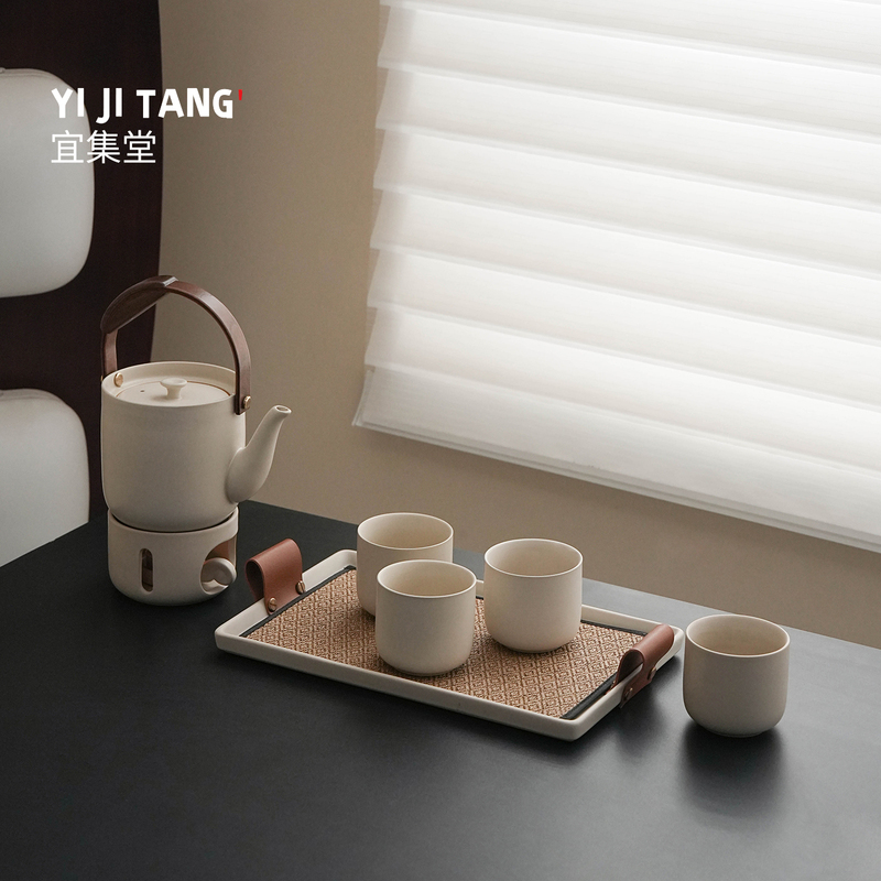 Yijitang Teasong Antique-Style Complete Tea Set for Home Use in the Living Room, Ceramic Teapot with Handle, Tea Brewing and Warming Stove