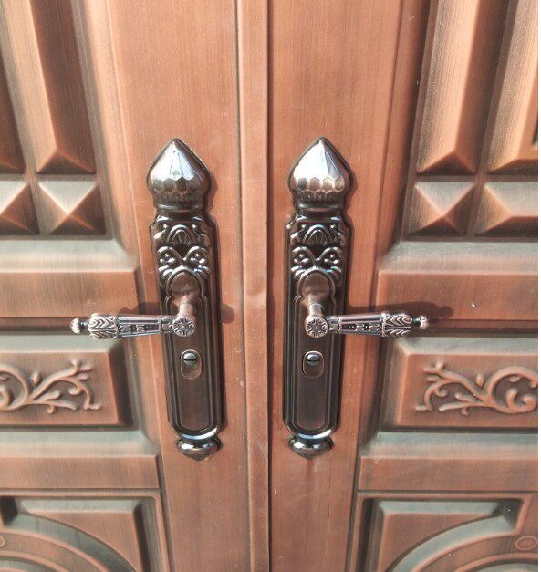 Security door handle handle handle door lock peach-shaped zinc alloy handle red paleocopper gate handle door lock open door