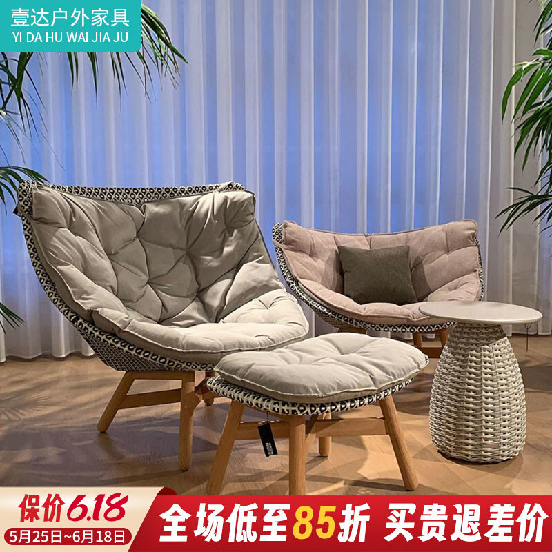 Teak Outdoor Sofa Courtyard Villa Rattan Furniture Balcony Rattan Chair Sofa Single Outdoor Rattan Sofa Coffee Table