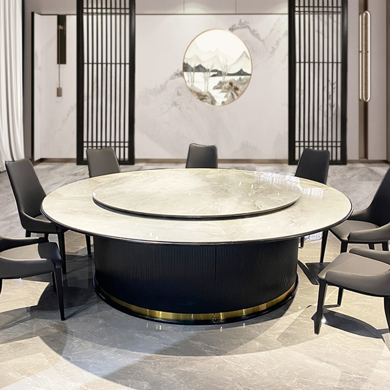 Hotel Electric Dining Table Great Round Table Hotel Restaurant Clubhouse Commercial Rock Plate Turntable New Chinese Style Table And Chairs 15 People 20 20-Taobao