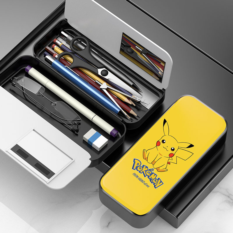 Stationery Box Boys and Women Elementary Students in the 1235th grade Pikachu Plastic Pencil Box Han Edition Children's Multi-function large-capacity double deck red creative pencil box Boy My world