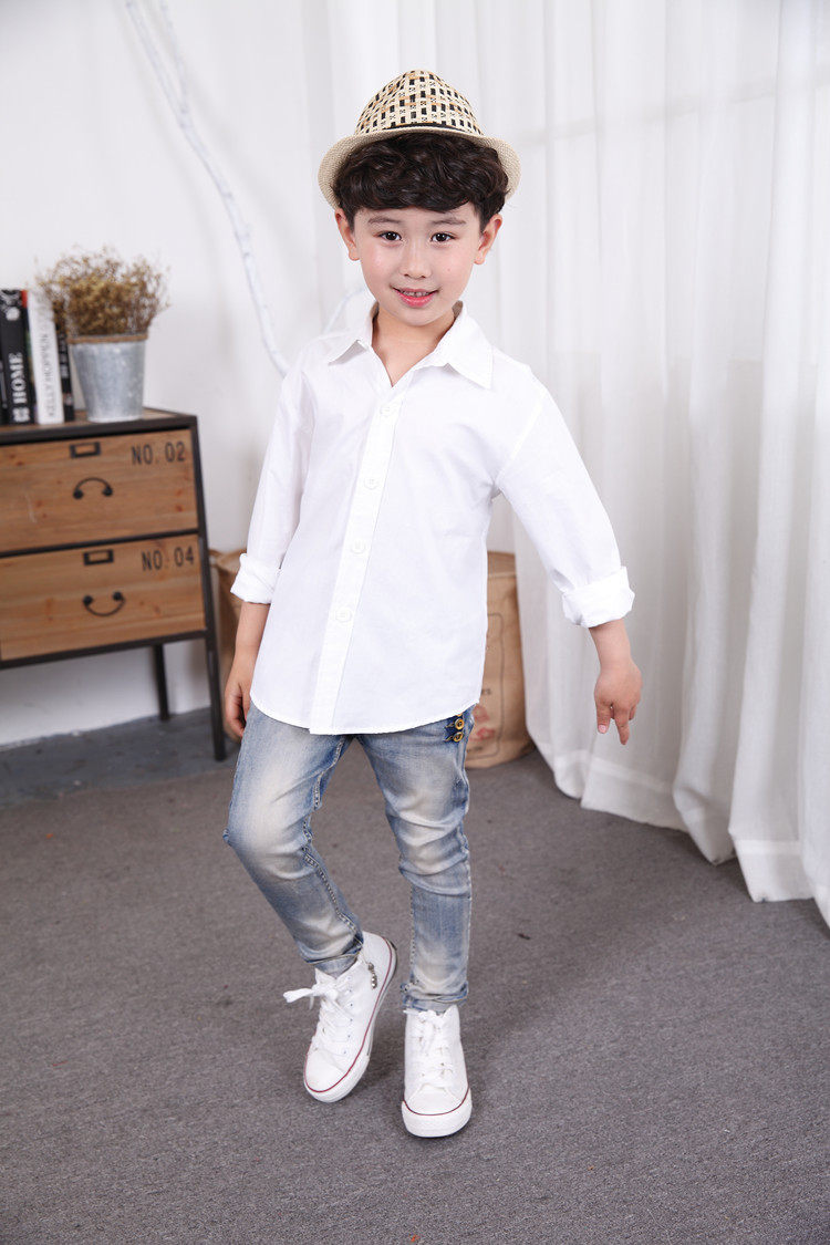 2017新款英伦儿童中小学生校服童装衬衫男童长袖白色衬衣纯棉潮