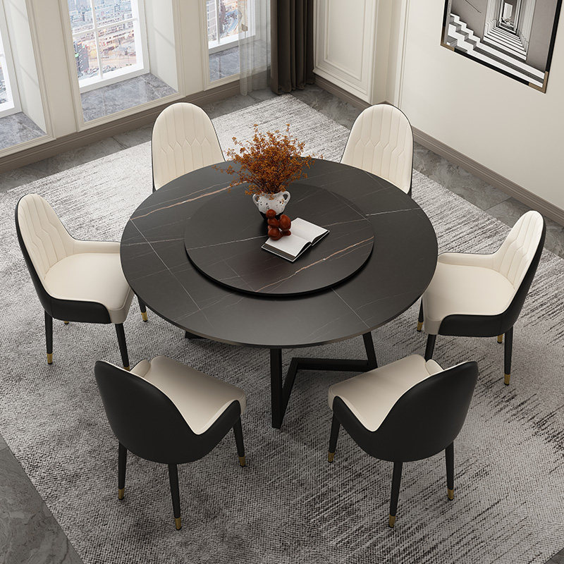 Italian Round Table Rock Board Home Small Household Type Modern Minima Light Lavish Marble Round Table Round Dining Table And Chairs Combination