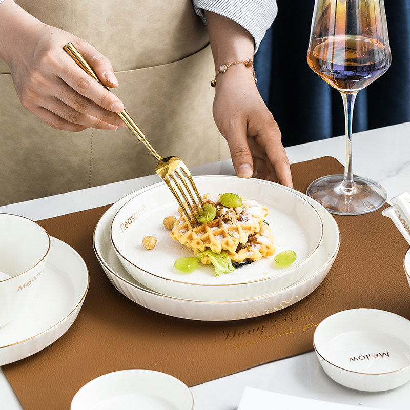 Light luxury white Phnom Penh tableware household ceramic dishes set plate combination baking pan soup bowl rice bowl dish noodle bowl