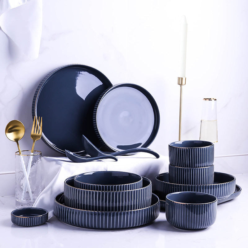Nordic minimalist light extravagant creative home ceramic dishes Dish Suit Plate Combined Soup Bowl Shallow Pan Deep Pan Fish Pan Rice Bowl