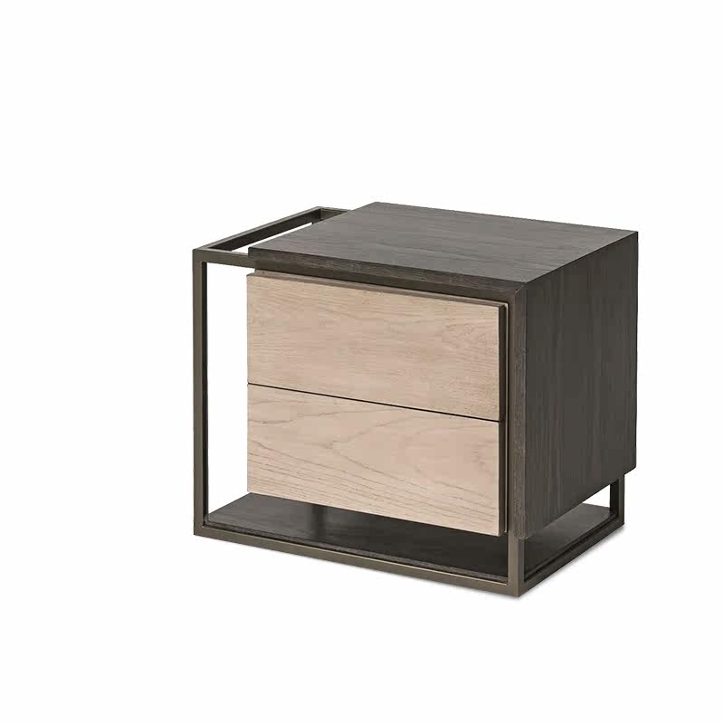 VD Italian Light Wooden Plate Metal Square Modern Simple Drawer Light Luxury Bed Cabinet