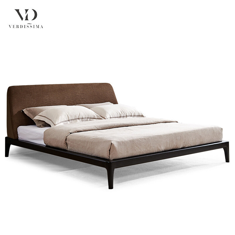 Italian light luxury bed minimalist leather bed square modern simple 1 8 meters double bed master bedroom marriage bed home 1 5m