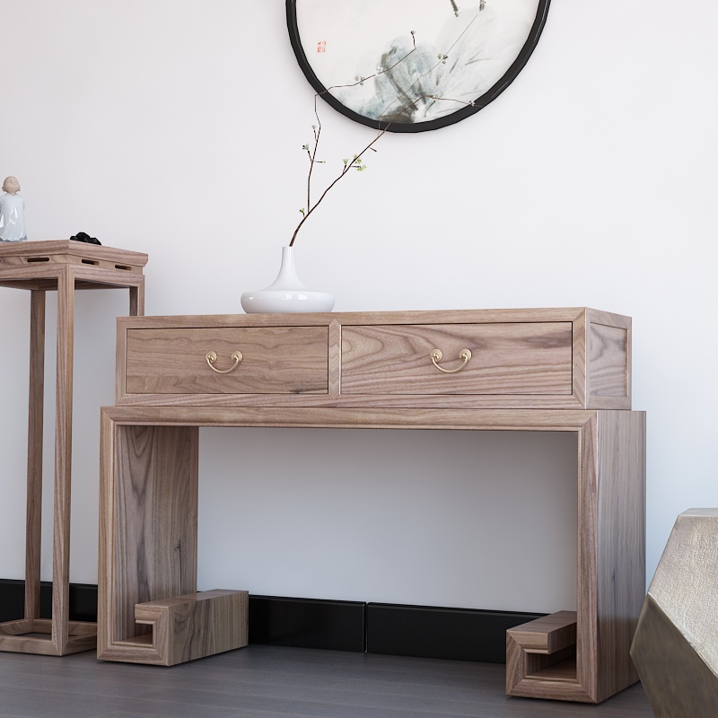 New Chinese-style porch table case against the wall entry table light luxury solid wood porch table modern minimalist storage cabinet end view platform