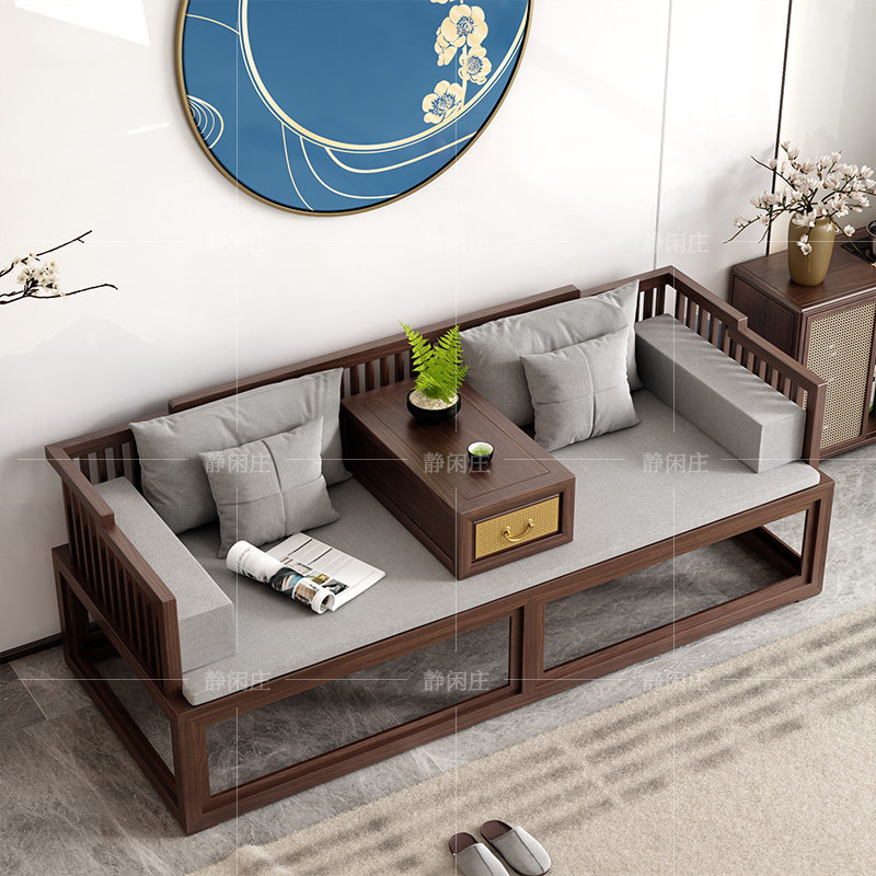 New Chinese Arhat Bed Modern Zen Solid Wood Chaise Bed Simple Ash Wood Sofa Sleeper Bed Living Room Furniture