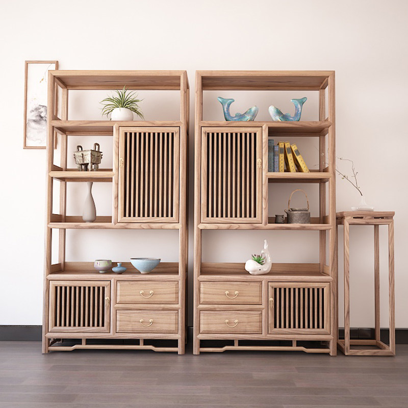 New Chinese solid wood bookcase landing simple modern library bookcase free combination furniture with door locker bookshelf