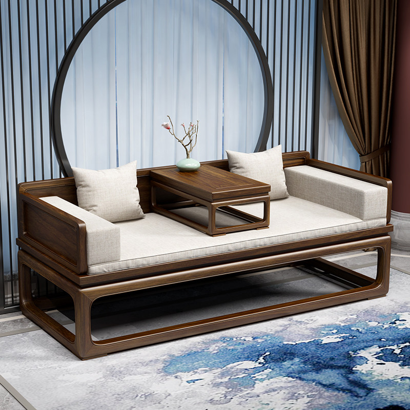 New Chinese style Bed Solid Wood Sofa Chinese Style Modern Minimalist Meditation Bed and push-and-pull bed Living Room Elm Furniture-Taobao