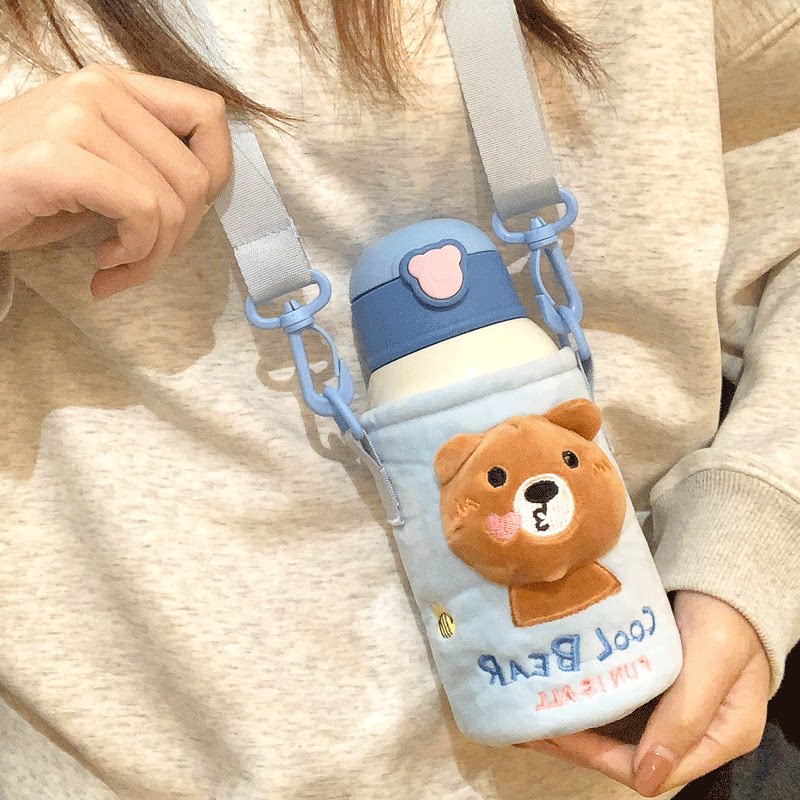 Baby insulation kettle children stainless steel water Cup kindergarten Primary School students suction tube Cup portable anti-fall baby out