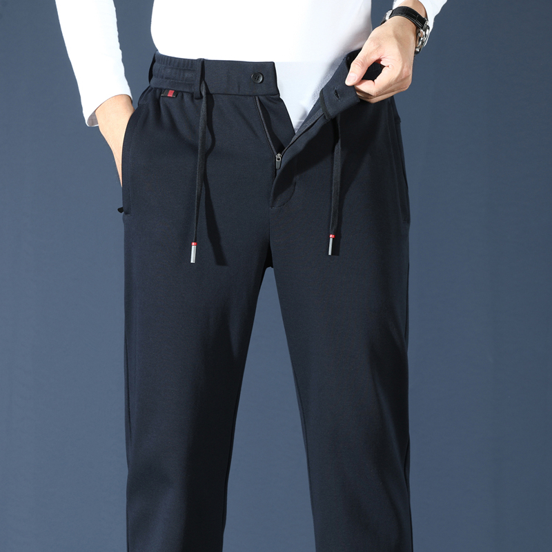 Autumn Men's Pure Cotton Loose Straight Casual Pants Knitted Middle-Aged Large Size Sweatpants Zipper Versatile Cotton Sweatpants