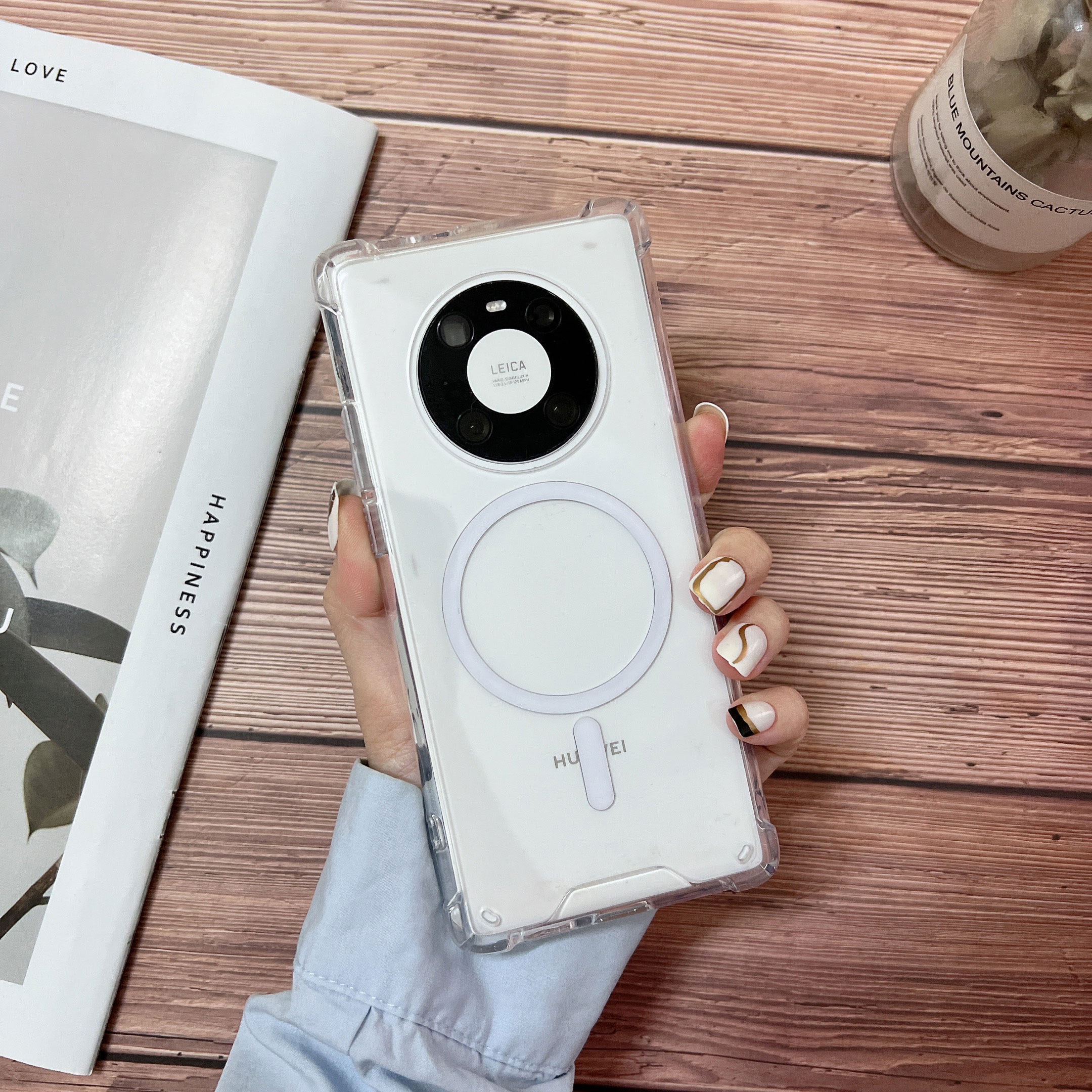 Huawei Mate60Pro Transparent Anti-Fall P40Pro + Mobile Phone Case Magsafe Magnetic 50P Wireless Charging Maet30 Transparent P40E Airbag Silicone Soft Protective Cover Hard Men and Women New Model Suitable