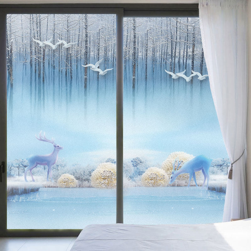 Powder room anti-theft glass sticker light-transmitting opaque balcony bedroom sliding door window electrostatic matte film kitchen