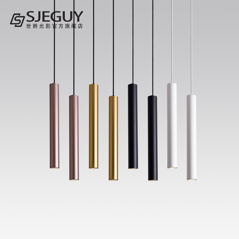 Minimalist dining room slim cylinder cylindrical bar Table Chandelights Hotel Front Desk Creative Personality Round Pipe Golden Single Head Chandelia