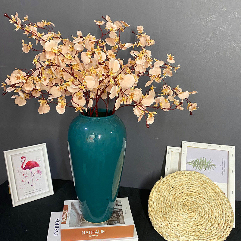 Yuhan 4-fork dynamic dancing orchid simulation flower fake flower Wenxin orchid spring flower yellow European-style home decoration flower