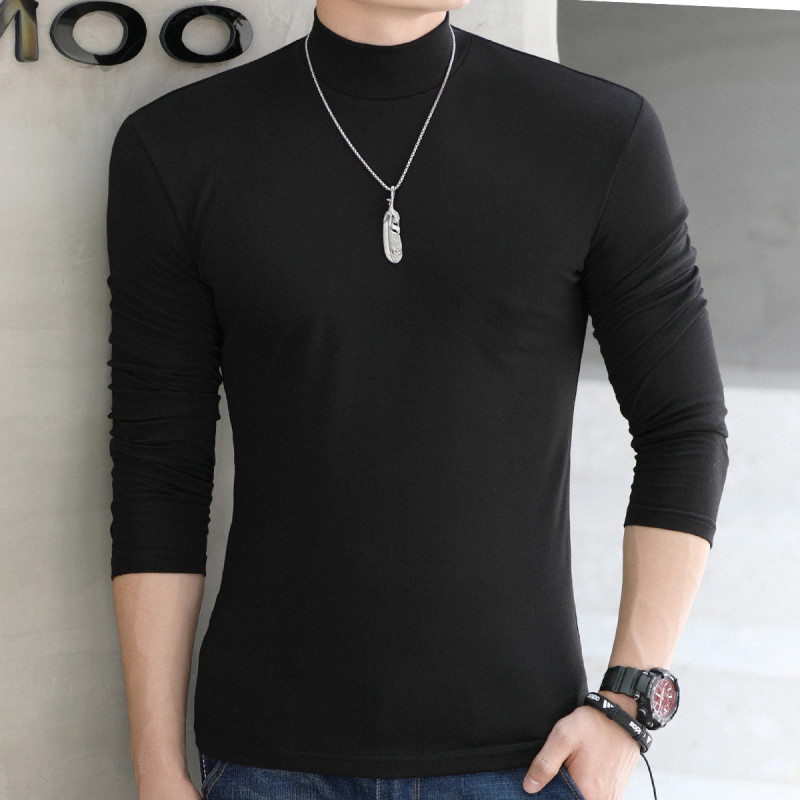 Men's Modal Long-Sleeved T-Shirt Half Turtleneck Base Layer Shirt Spring and Autumn Solid Color Elastic Soft Comfortable Warm Top