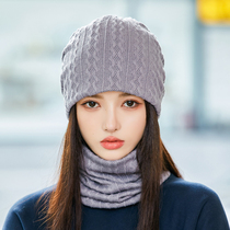 Hat womens winter plush scarf winter cute winter two-piece set hooded one-piece ear protection warm woolen scarf