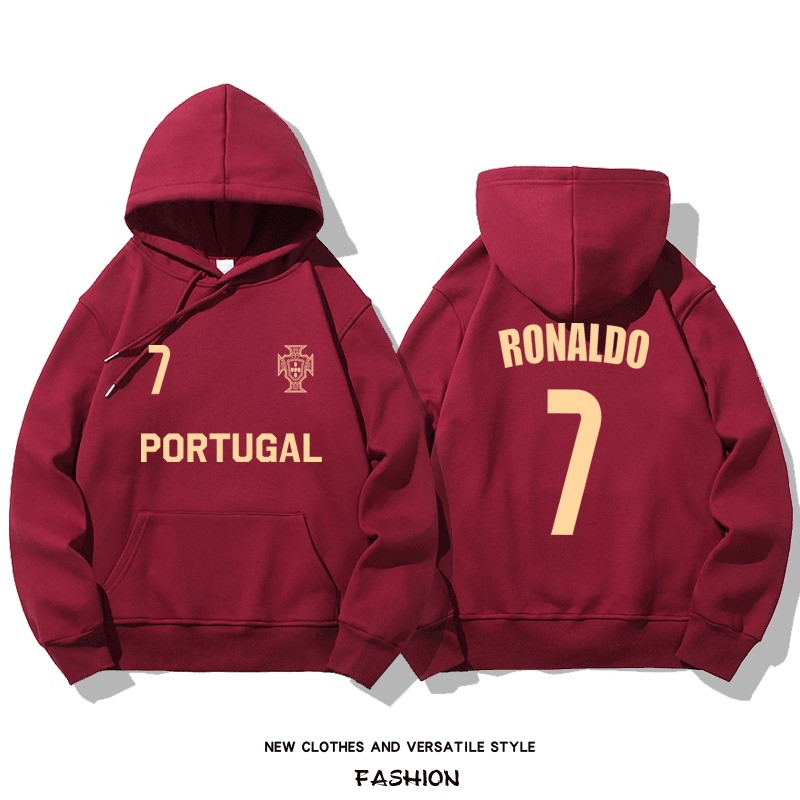 Autumn and Winter Thin Style Winter Fleece-Lined World Cup Portugal Cristiano Ronaldo Student Men's Football Training Sweatshirt Pure Cotton