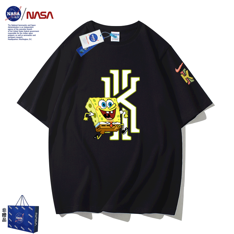 Nasa Co-Branded Anime Irving Spongebob Squarepants Cartoon Short-Sleeved Pure Cotton Short-Sleeved Student Male Round Neck T-Shirt Nasa Co-Branded Anime Irving Spongebob Squarepants Cartoon Short-Sleeved Pure Cotton Short-Sleeved Student Male Round Neck T-Shirt