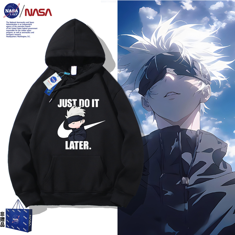 Nasa Official Japanese Anime Hooded Sweatshirt for Men and Women, Long-Sleeved, Spring and Autumn Style, Jujutsu Kaisen Gojo Satoru Print, Loose Fit