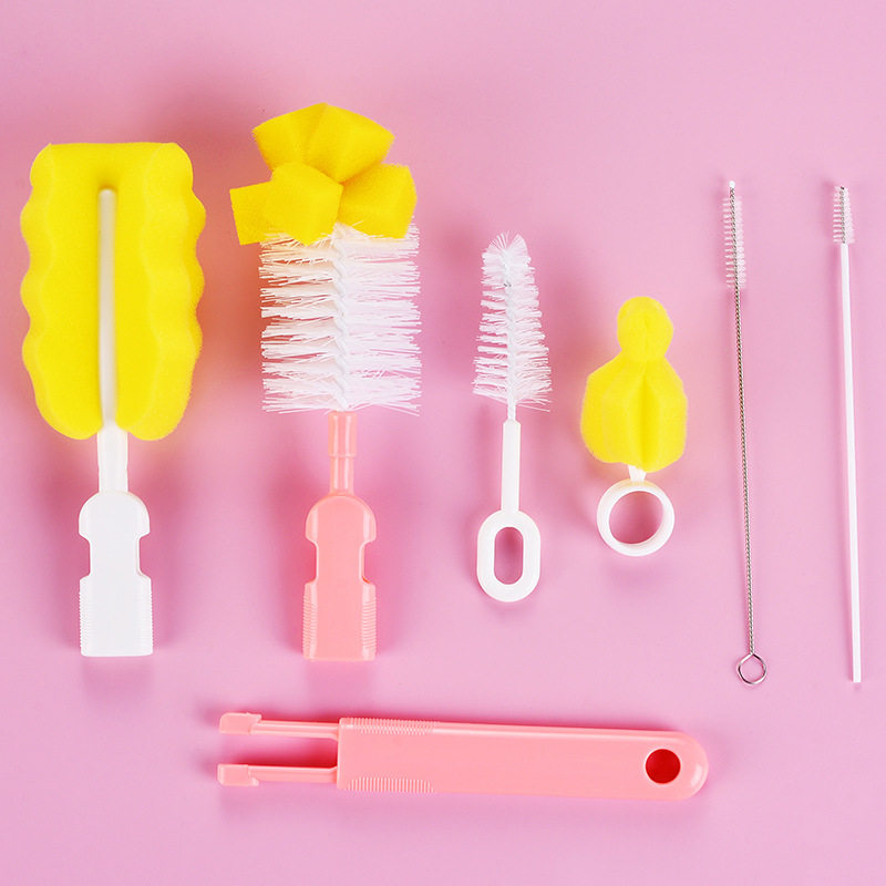 Baby bottle cleaning brush 6 sets baby bottle brush straw brush sponge nipple brush tool combination