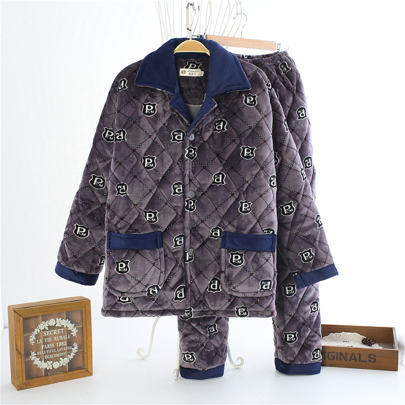 Ultra-thick pyjamas men's winter special thick middle aged men's pyjamas winter plus suede thickened outwear h suit anti-chill increase