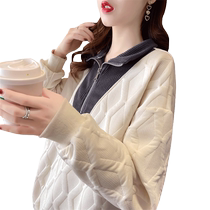 Plus size womens half zipper polo collar sweatshirt for women 2023 new spring and autumn thin loose Korean style tops and jackets trendy