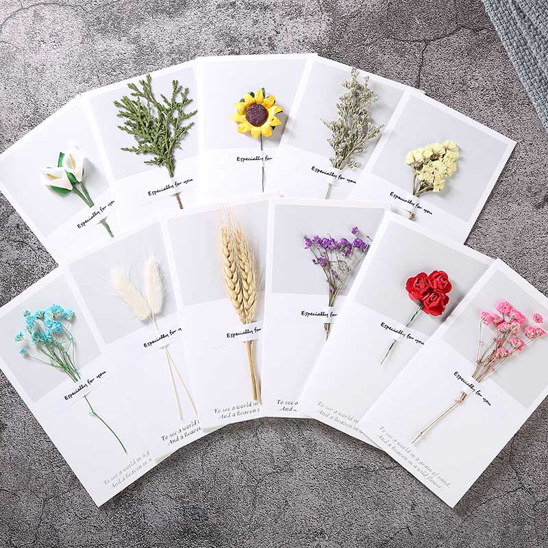 Teacher's Day greeting cards Children's small cards custom dried flowers True flowers Thanksgiving wishes handwritten Happy Birthday message cards