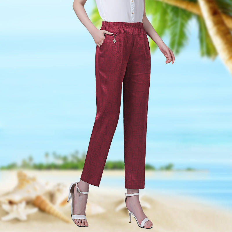 Middle Aged Girl Pants Spring Autumn Season Slim 2021 new Mom Pants Tightness Waist Loose Straight Drum Mid Aged Casual Pants