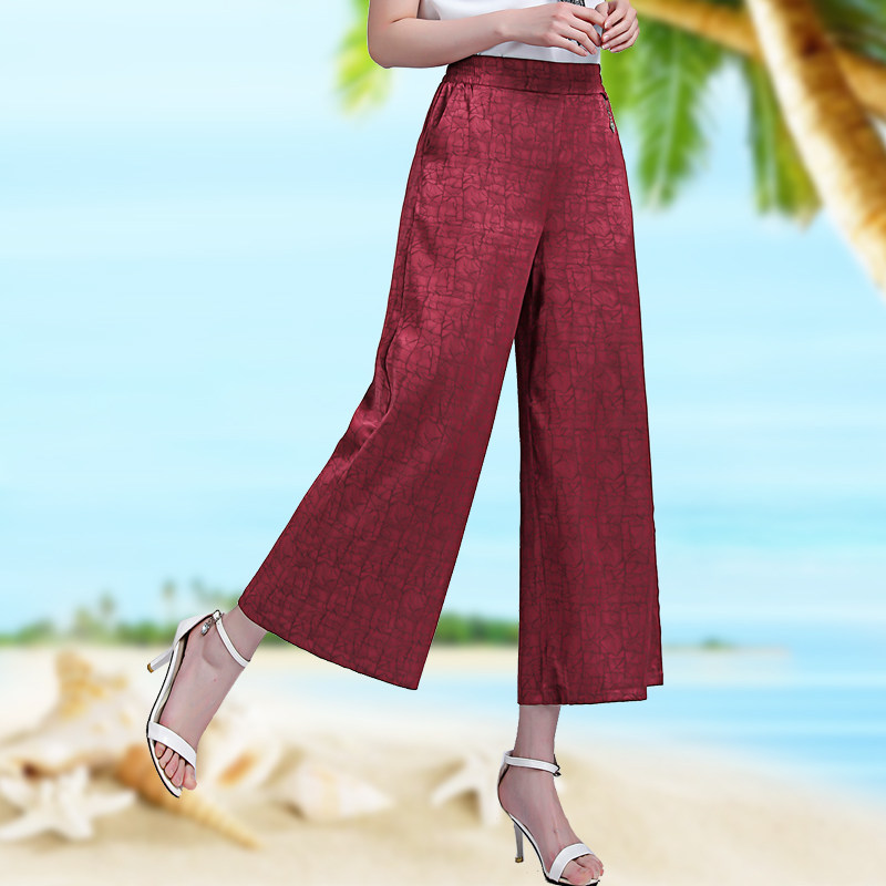 Broadlegged Pants Woman Summer Thin 2021 new true silk 100 hitch casual 90% women pants spring autumn middle-aged mom pants-Taobao