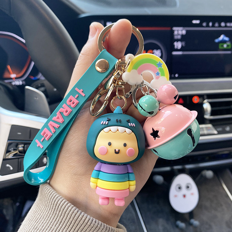 Cute Rainbow Small Dinosaur Key Clasp Brief about Men and Women Cartoon Car Pendant Bag Keychain Couples Hang Accessories