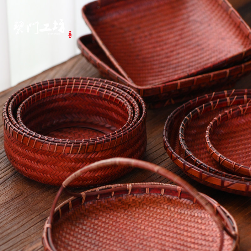 Bimen Workshop Bamboo Antique Bamboo Basket New Chinese Bamboo Plate Snacks Disk Japanese Dry Fruit Disk