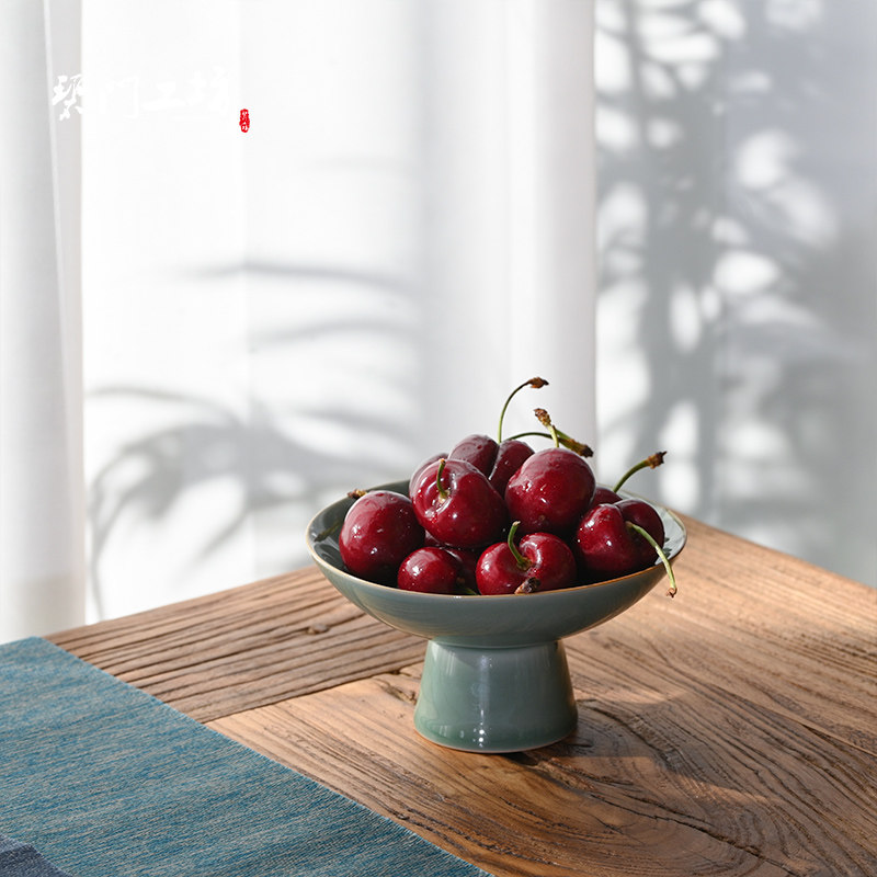 Bimen workshop ceramic high-foot tea plate celadon fruit plate nut plate dessert snack fruit plate for Buddha pastry plate
