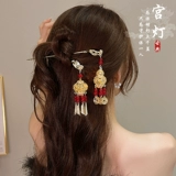 Красный фонарь с кисточками, китайская шпилька, металлический аксессуар для волос, изысканный стиль, китайский стиль