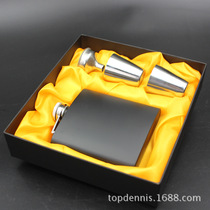 Factory spray matte black paint 6 oz portable outdoor stainless steel wine bottle Portable wine bottle gift box set