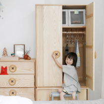 Child in button wardrobe all solid wood white wax black walnut creative children Environmental protection creative Nordic wardrobe childrens room
