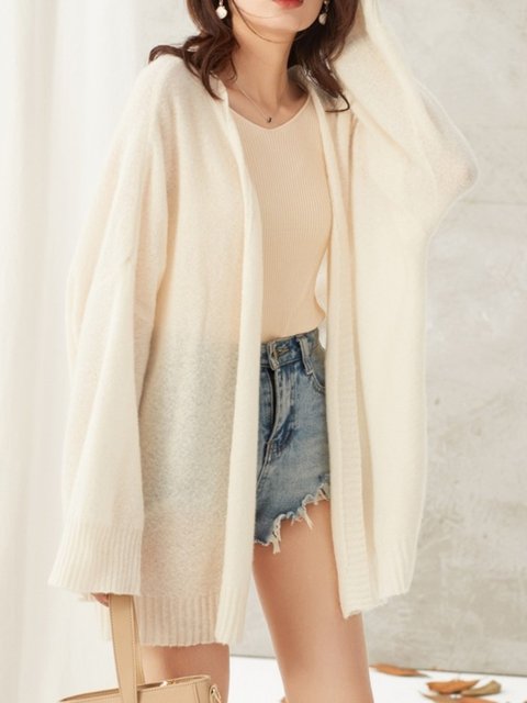 Shengyan 100% Pure Cashmere Thin Cardigan Mid-Length V-Neck Loose Knit Sweater Shawl Coat