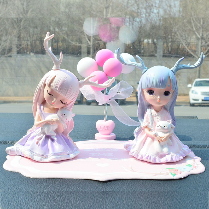 One Deer Green Car Middle Control Desk Interior Swing Piece Creativity Cute Little Deer Lady Fancy Car Lady Nice Decoration